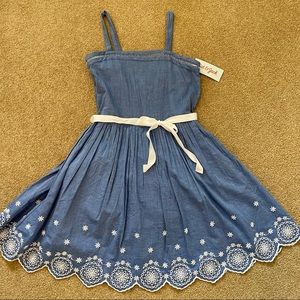 NWT Cat & Jack Blue Embroidered Ribbon Dress 10-12